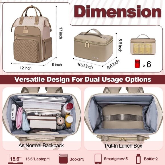 Insulated Laptop Backpack with Lunchbox for Women 15.6 Inch Work Travel Organize